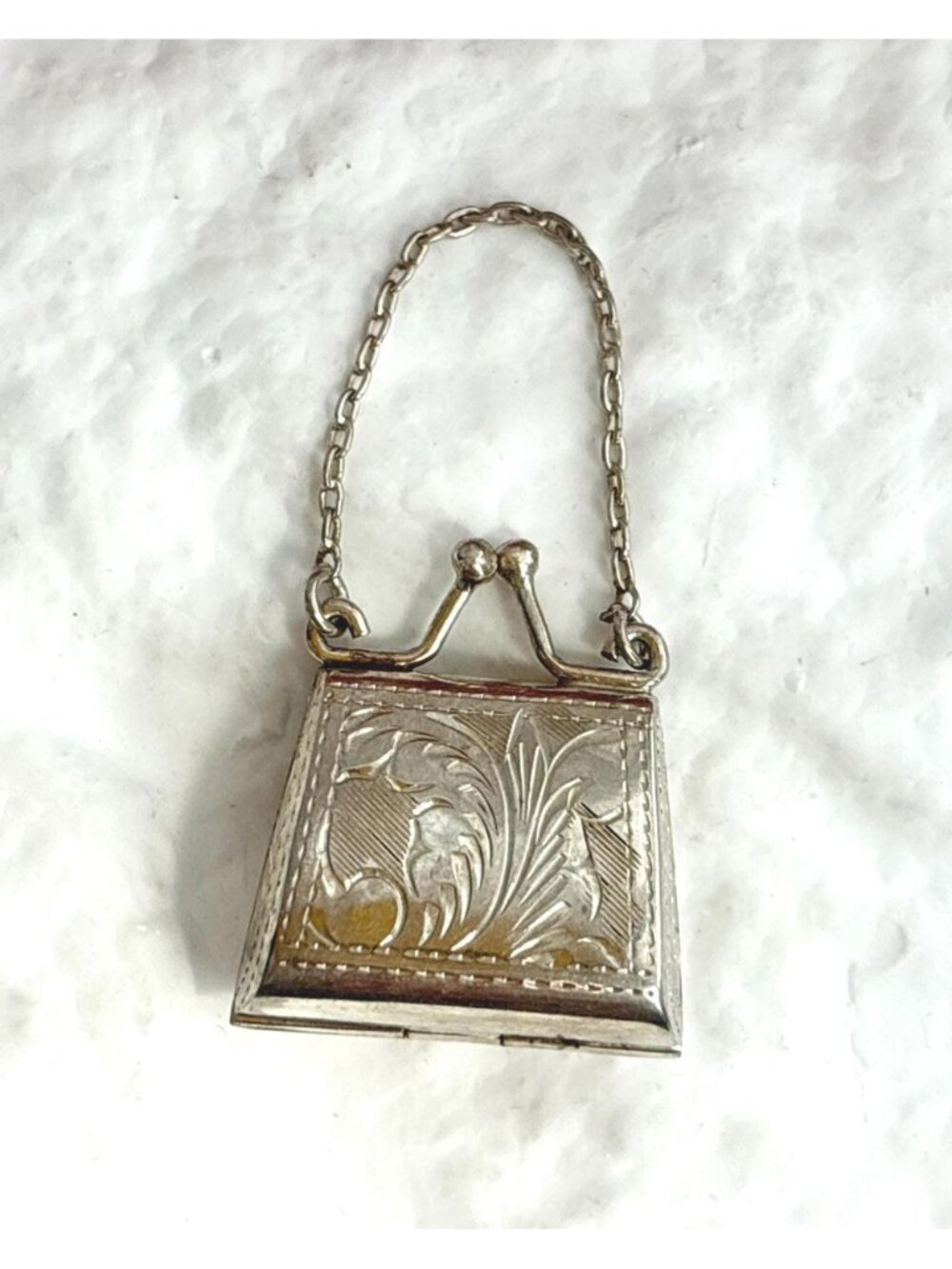 Miniature Locket Purse Sterling Silver 925 Scrollwork Locket Vintage Charm